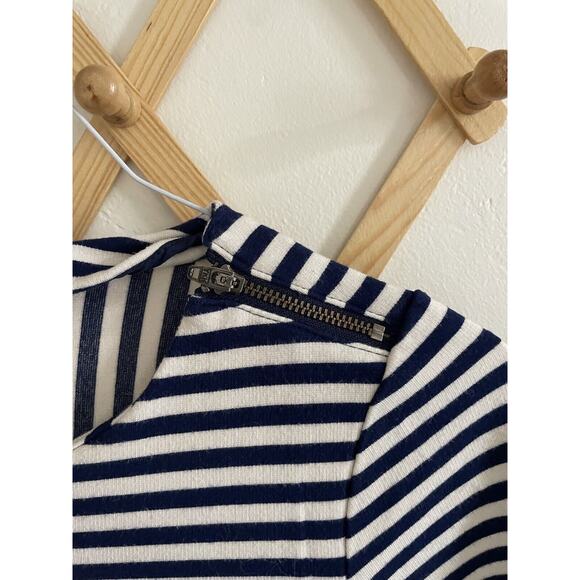 Madewell Top Women's XS T-Shirt White Navy Stripes Short Sleeves Zip Detail - Picture 7 of 9